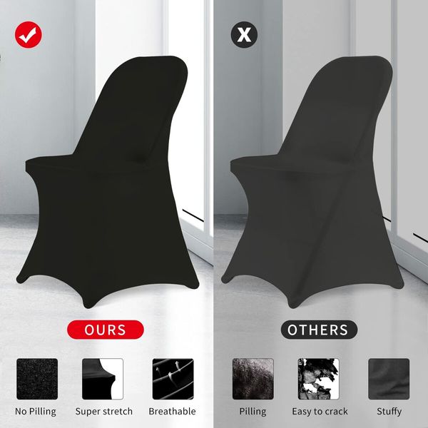 Stretch Spandex Folding Chair Covers Universal Fitted Chair Cover Protector (Black,10 PCS)