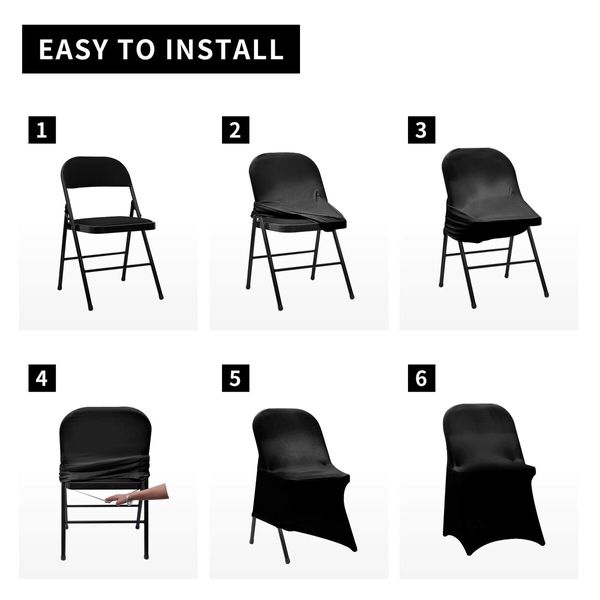 Stretch Spandex Folding Chair Covers Universal Fitted Chair Cover Protector (Black,10 PCS)