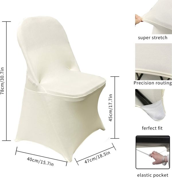 Stretch Spandex Folding Chair Covers Universal Fitted Chair Cover Protector (Ivory,10 PCS)