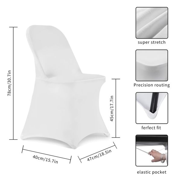 Stretch Spandex Folding Chair Covers Universal Fitted Chair Cover Protector (White,10 PCS)