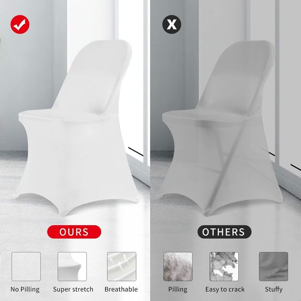 Stretch Spandex Folding Chair Covers Universal Fitted Chair Cover Protector (White,10 PCS)