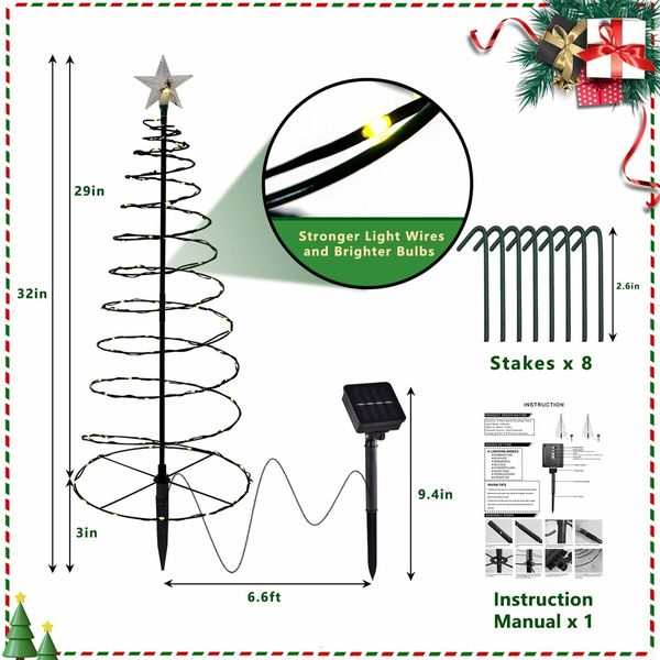 2 Pack Spiral Solar Christmas Tree Lights,32In Outdoor Christmas Decorations,8 Modes Solar Pathway Lights,Waterpoof Light up Prelit Xmas Tree (Warm Light)