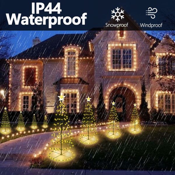 2 Pack Spiral Solar Christmas Tree Lights,32In Outdoor Christmas Decorations,8 Modes Solar Pathway Lights,Waterpoof Light up Prelit Xmas Tree (Warm Light)