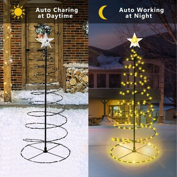 2 Pack Spiral Solar Christmas Tree Lights,32In Outdoor Christmas Decorations,8 Modes Solar Pathway Lights,Waterpoof Light up Prelit Xmas Tree (Warm Light)