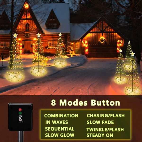 2 Pack Spiral Solar Christmas Tree Lights,32In Outdoor Christmas Decorations,8 Modes Solar Pathway Lights,Waterpoof Light up Prelit Xmas Tree (Warm Light)