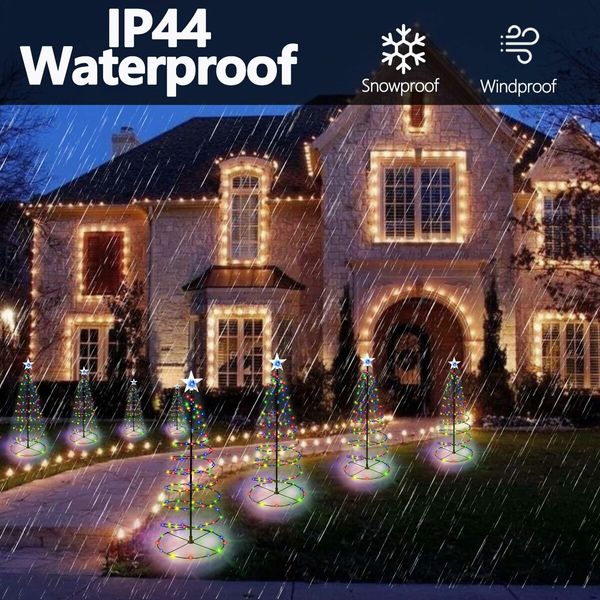 2 Pack Spiral Solar Christmas Tree Lights,32In Outdoor Christmas Decorations,8 Modes Solar Pathway Lights,Waterpoof Light up Prelit Xmas Tree (Multi-Color)