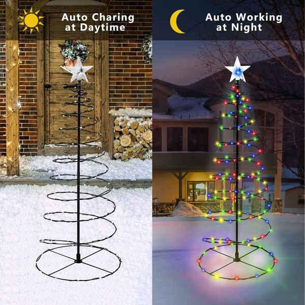 2 Pack Spiral Solar Christmas Tree Lights,32In Outdoor Christmas Decorations,8 Modes Solar Pathway Lights,Waterpoof Light up Prelit Xmas Tree (Multi-Color)