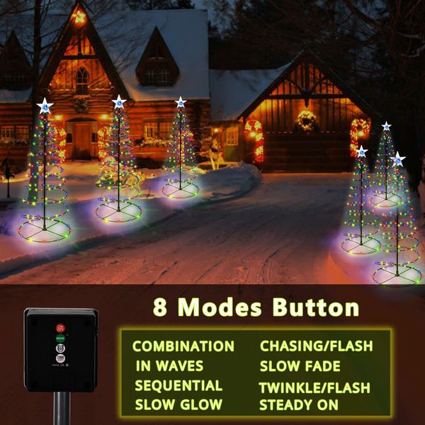 2 Pack Spiral Solar Christmas Tree Lights,32In Outdoor Christmas Decorations,8 Modes Solar Pathway Lights,Waterpoof Light up Prelit Xmas Tree (Multi-Color)