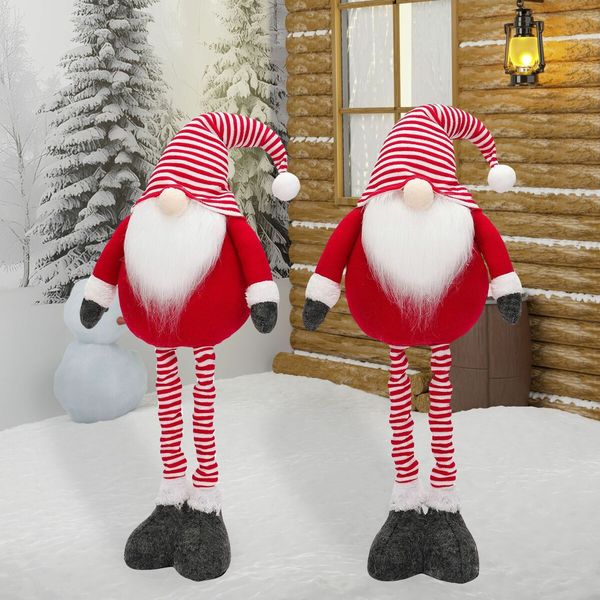 Christmas Decorations Bundle Red and White Striped Faceless Doll Standing Pose Figurine Elderly Retractable Ornament,1 Pack