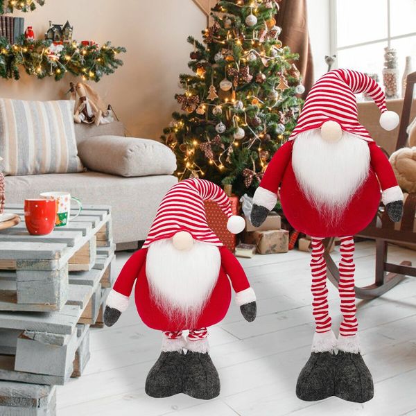 Christmas Decorations Bundle Red and White Striped Faceless Doll Standing Pose Figurine Elderly Retractable Ornament,1 Pack