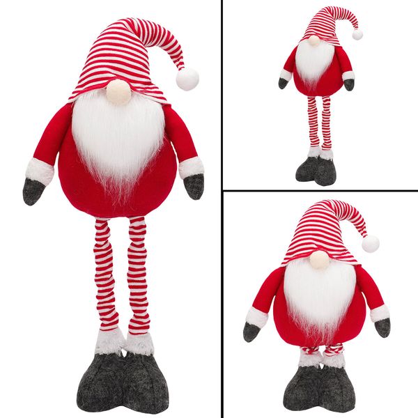 Christmas Decorations Bundle Red and White Striped Faceless Doll Standing Pose Figurine Elderly Retractable Ornament,1 Pack