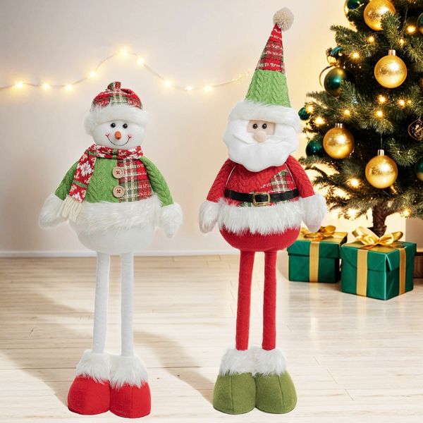 Standing Christmas Santa Decoration, Figurine Stuffed Plush with Retractable Spring Legs Santa Claus Decor,1 Pack