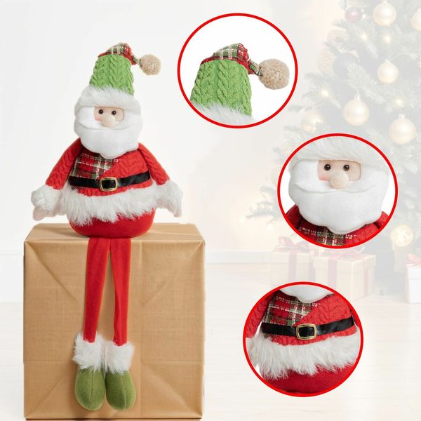 Standing Christmas Santa Decoration, Figurine Stuffed Plush with Retractable Spring Legs Santa Claus Decor,1 Pack