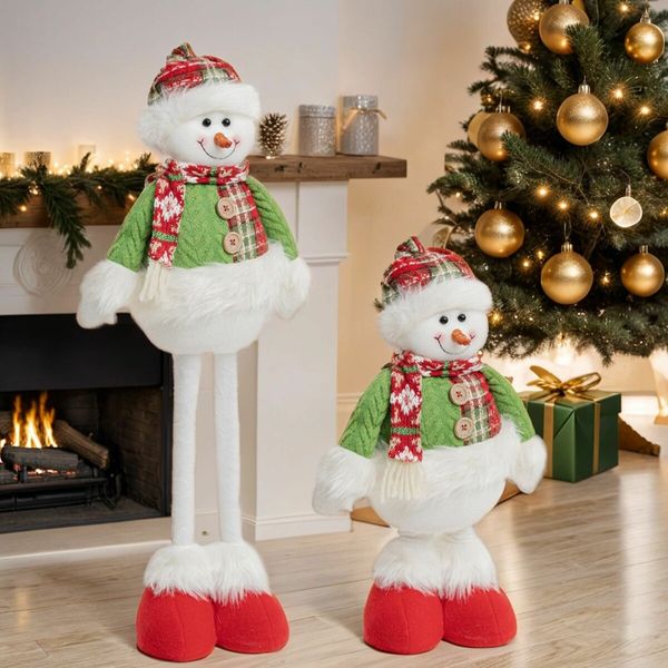 Christmas Standing Snowman, Xmas Stuffed Snowman Standing Figure with Extendable Legs for Christmas Floor Decor,1 Pack