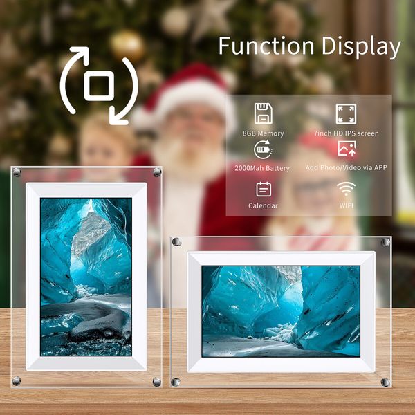 7 inch WiFi Digital Picture Frame, Smart Digital Photo Frame 1024x600 HD IPS Touchscreen, 8GB Memory, Auto Rotate