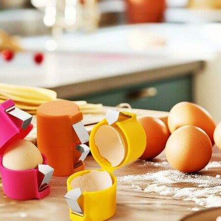 Egg Shell Opener,New Egg Cracker Tool,Hard Boiled Egg Peeler Egg Cube Egg Separator Handheld,Stainless Steel Eggshell Breaker Egg Shell Cutter Kitchen Gadgets (Pink)