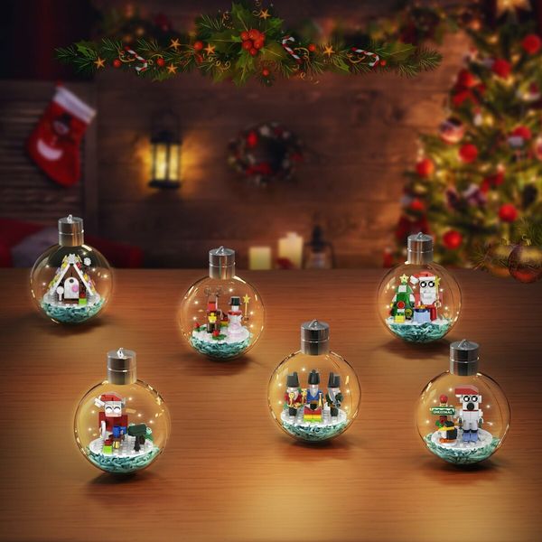 Christmas Ornaments Building Kit with LED Light, Xmas Tree Decorations Contains Santa Claus Gingerbread House Snowman Elk