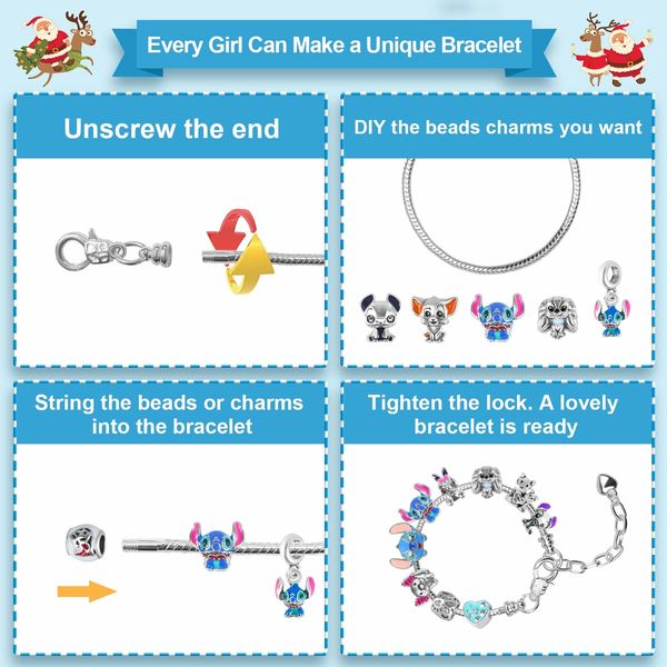 Advent Calendar for Girls, 24 Days Christmas Countdown Calendar with 2 Bracelets and 22Pcs Unique Cartoon Charm Beads