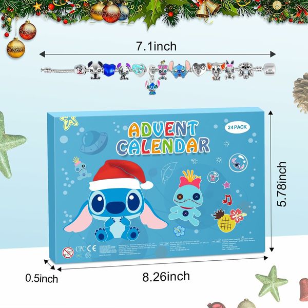 Advent Calendar for Girls, 24 Days Christmas Countdown Calendar with 2 Bracelets and 22Pcs Unique Cartoon Charm Beads