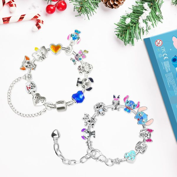 Advent Calendar for Girls, 24 Days Christmas Countdown Calendar with 2 Bracelets and 22Pcs Unique Cartoon Charm Beads