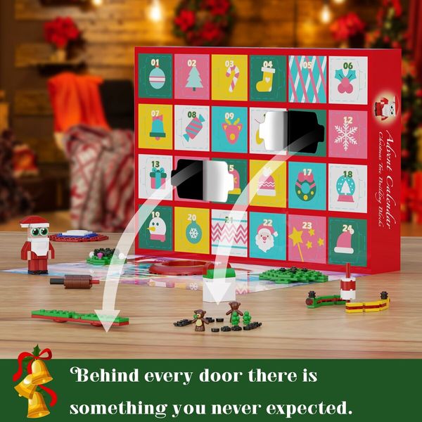 Advent Calendar Christmas Tree Building Set with LED light,24 Days Xmas Countdown Calendar Building Blocks