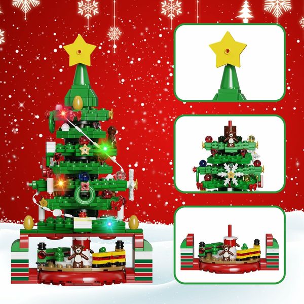 Advent Calendar Christmas Tree Building Set with LED light,24 Days Xmas Countdown Calendar Building Blocks