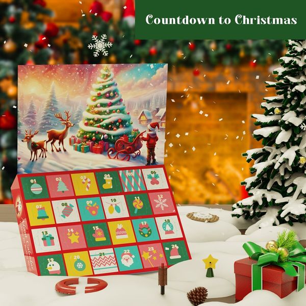 Advent Calendar Christmas Tree Building Set with LED light,24 Days Xmas Countdown Calendar Building Blocks