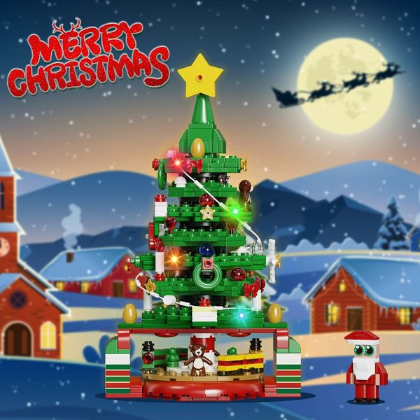 Advent Calendar Christmas Tree Building Set with LED light,24 Days Xmas Countdown Calendar Building Blocks