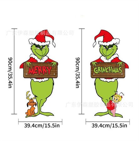 2pcs Grinch Christmas Yard Decorations with Stakes Waterproof Outdoor Christmas Party Decor Holiday    2D Printed Flat Stakes