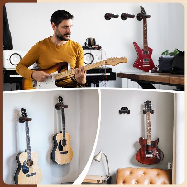 Guitar Wall Mount Holder Ukulele Hanger Mandolin Musical String Instrument Display Hanging Hook System Black