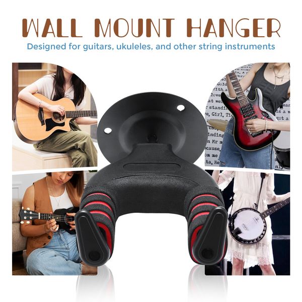 Guitar Wall Mount Holder Ukulele Hanger Mandolin Musical String Instrument Display Hanging Hook System Black