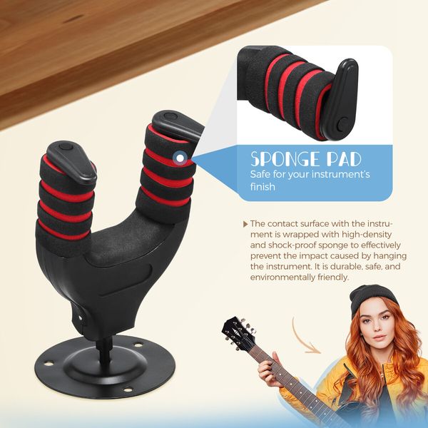 Guitar Wall Mount Holder Ukulele Hanger Mandolin Musical String Instrument Display Hanging Hook System Black