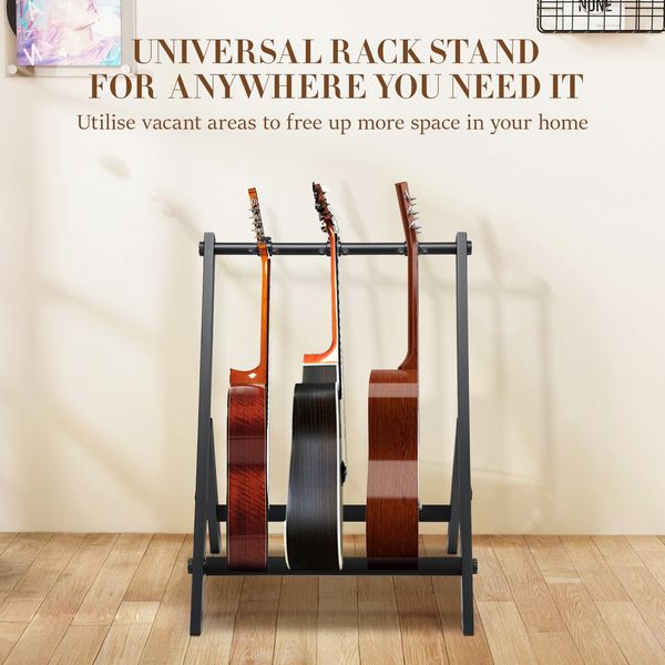 3 Guitar Storage Rack Stand Foldable Multi Ukulele Mandolin Holder Acoustic Electric Bass Musical Instrument Floor Display Hook Hanger Mount Organizer