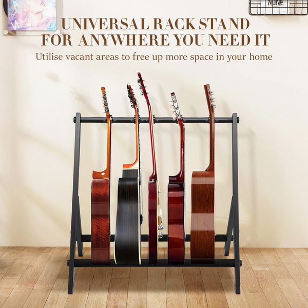 5 Guitar Storage Rack Stand Foldable Multi Ukulele Mandolin Floor Holder Acoustic Electric Bass Musical Instrument Display Hanger Hook Mount Organizer