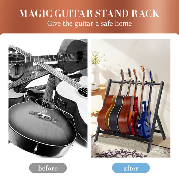 5 Guitar Storage Rack Stand Foldable Multi Ukulele Mandolin Floor Holder Acoustic Electric Bass Musical Instrument Display Hanger Hook Mount Organizer