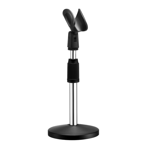 Desktop Mic Stand Table Top Microphone Holder Adjustable Short Disc Mount Detachable Heavy Duty Metal 26.9cm to 37cm with Non Slip Clip