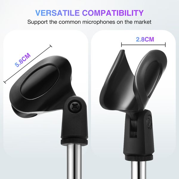 Desktop Mic Stand Table Top Microphone Holder Adjustable Short Disc Mount Detachable Heavy Duty Metal 26.9cm to 37cm with Non Slip Clip