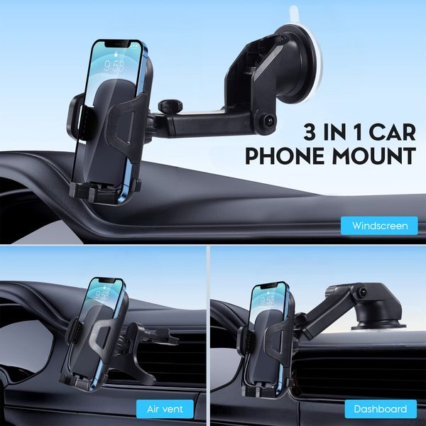 Car Mount Phone Holder Auto Vehicle Cellphone Automobile iPhone Grip Telescopic Adjustable for Windscreen Dashboard Air Vent