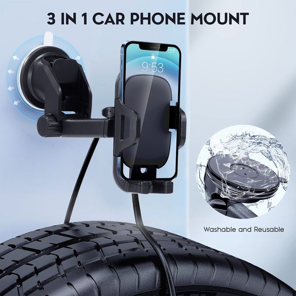 Car Mount Phone Holder Auto Vehicle Cellphone Automobile iPhone Grip Telescopic Adjustable for Windscreen Dashboard Air Vent