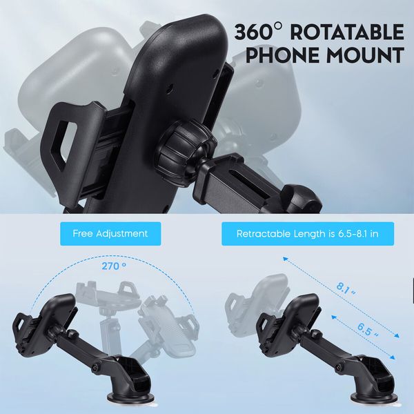 Car Mount Phone Holder Auto Vehicle Cellphone Automobile iPhone Grip Telescopic Adjustable for Windscreen Dashboard Air Vent