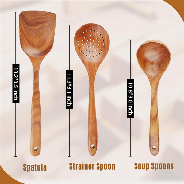 Wooden Spoons,Wooden Utensils for Cooking Natural Teak Wooden Kitchen Utensils Set Comfort Grip (3 PCS SET)