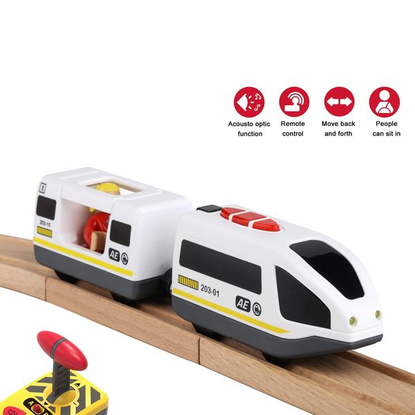 Wooden Train Set Accessories Battery Operated Locomotive Train,Remote Control Train Vehicles,Powerful Engine Train Cars (Battery Not Included)