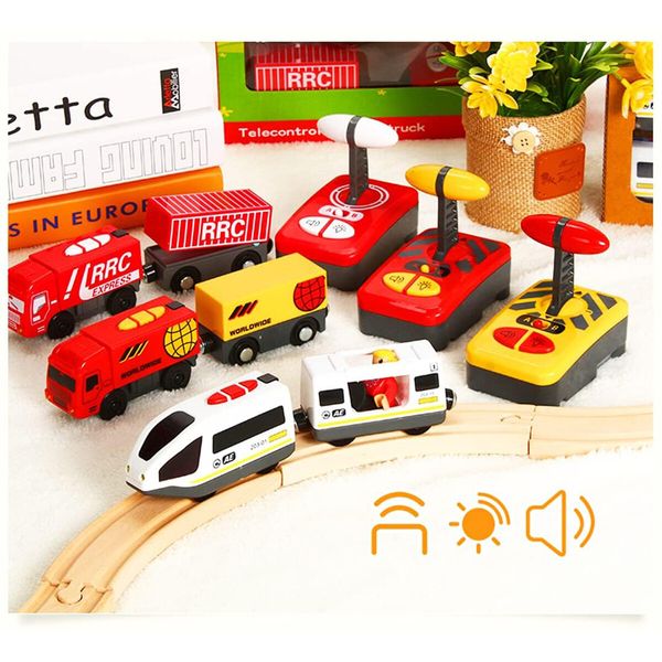 Wooden Train Set Accessories Battery Operated Locomotive Train,Remote Control Train Vehicles,Powerful Engine Train Cars (Battery Not Included)