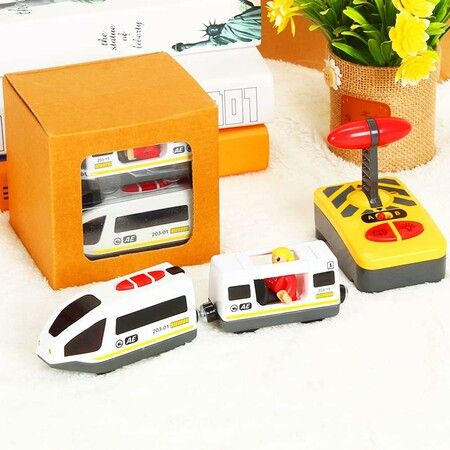 Wooden Train Set Accessories Battery Operated Locomotive Train,Remote Control Train Vehicles,Powerful Engine Train Cars (Battery Not Included)