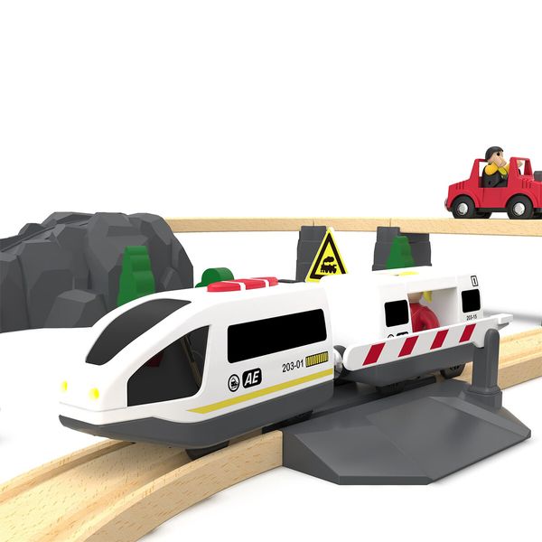 Wooden Train Set Accessories Battery Operated Locomotive Train,Remote Control Train Vehicles,Powerful Engine Train Cars (Battery Not Included)