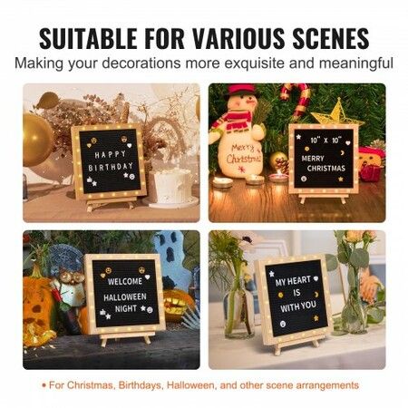 Black Felt Letter Board, 253x253 mm Felt Message Board, Changeable Sign Boards with 510 Letters, Stand, and Built-in LED Lights, Baby Announcement Sign for Home Classroom Office Decor Wedding