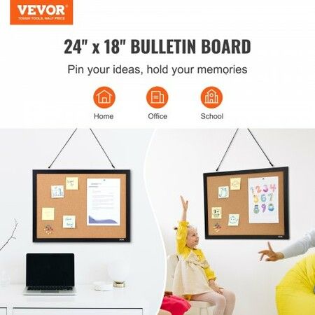 Cork Board Bulletin Board 24" x 18" with MDF Sticker Frame Wall Mounted