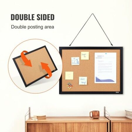 Cork Board Bulletin Board 24" x 18" with MDF Sticker Frame Wall Mounted