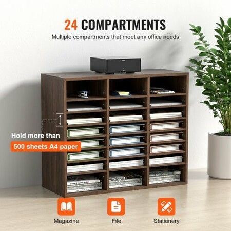 Wood Literature Organizer Adjustable File Sorter 24 Compartments Brown