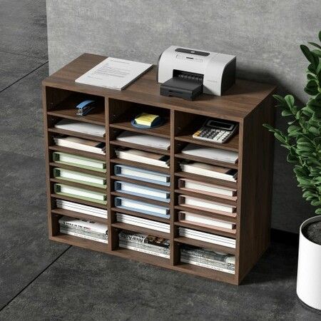 Wood Literature Organizer Adjustable File Sorter 24 Compartments Brown